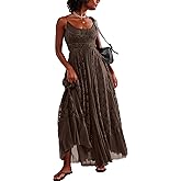 Gacaky Summer Dress for Women Casual Lace Floral Embroidered Bohemian Maxi Dress Flowy A Line Beach Long Dresses