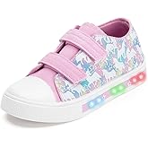FUNCOO PLUS Kids Light Up Shoes Toddler Canvas Sneakers with Hook and Loop for Boys Girls