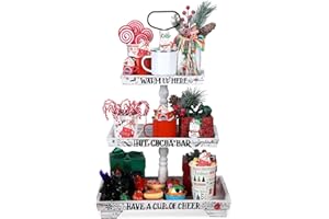 Cinnvoice Christmas Hot Chocolate Bar Wood Cocoa Station Decorative Storage Box 3 Tier Chocolate Station Farmhouse Christmas Decorations for Home Office Kitchen Winter Gift(White)