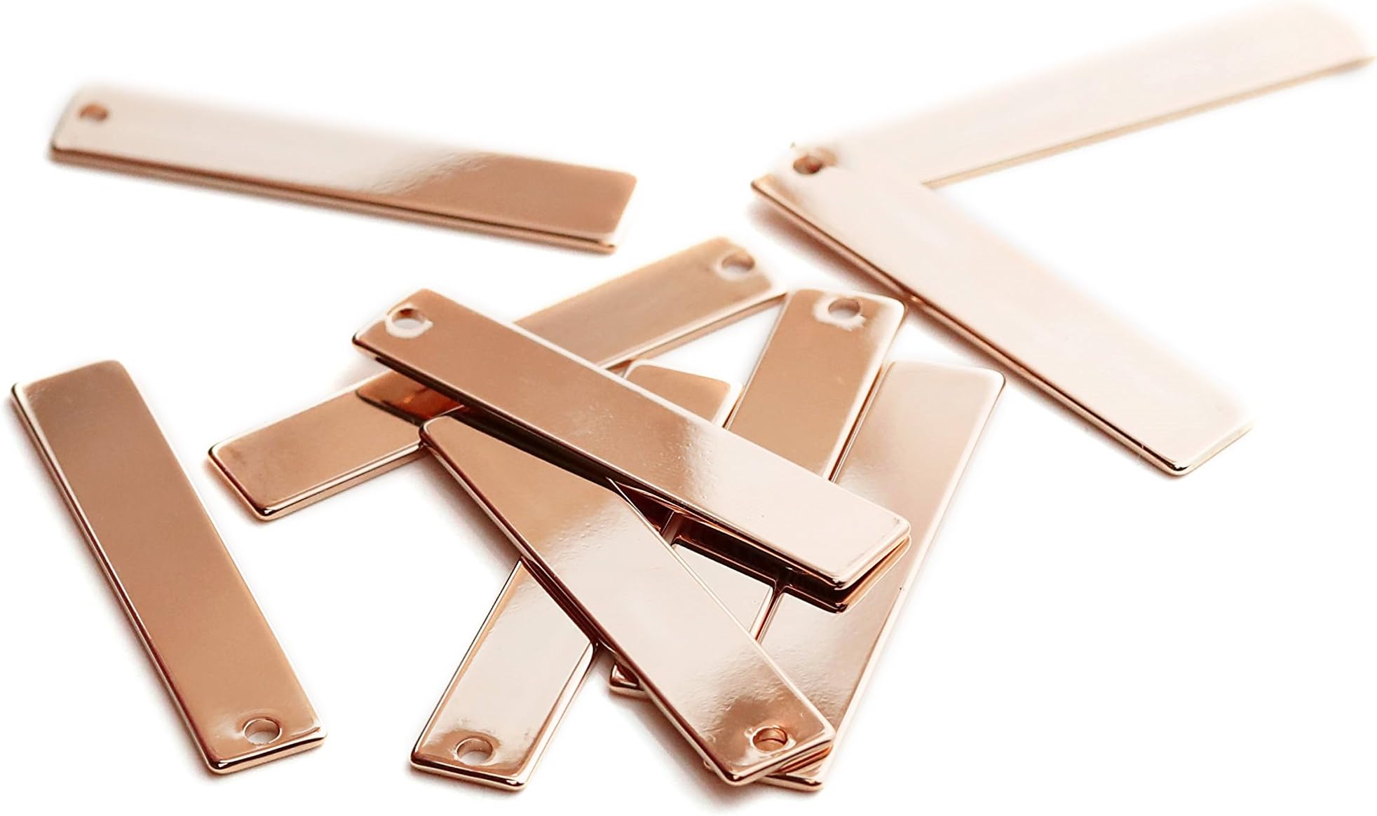 10 Pieces - 16K Rose Gold Plated Vertical Stamping Blank Bar Necklace Pendant Tag Pendant Ready to Stamp Key Chain Supply 1.57" x 0.31" (40mm x 8mm) - 10P8 (Rose Gold)