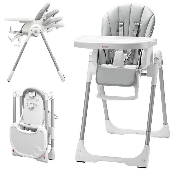 KÜB 3-IN-1 FOLDABLE BABY HIGH CHAIR | MULTIFUNCTIONAL INFANT HIGH CHAIRS FOR BABIES AND TODDLERS | REMOVABLE SEAT & TRAY FOR EASY CLEAN | 7 HEIGHT & 4 RECLINE ADJUSTABLE | 2 LOCKING WHEELS(GREY)