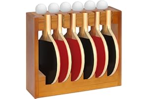 Gtouse Ping Pong Paddle Holder - Table Tennis Racket Display Wall Mount Storage Rack Holds 6 Paddles and Balls - Accessories Organizer for Bar Room, Game Room, Office, Garage