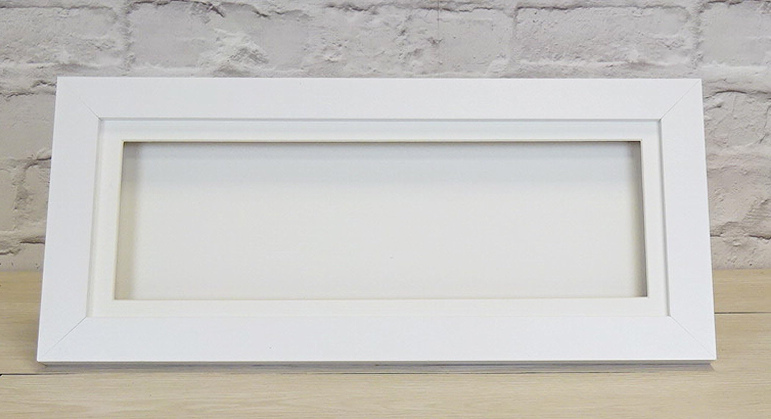 3D 1" Deep Panoramic Long Thin Box Shadow Frame Medals Casts Memorabilia-20x8 inch-White