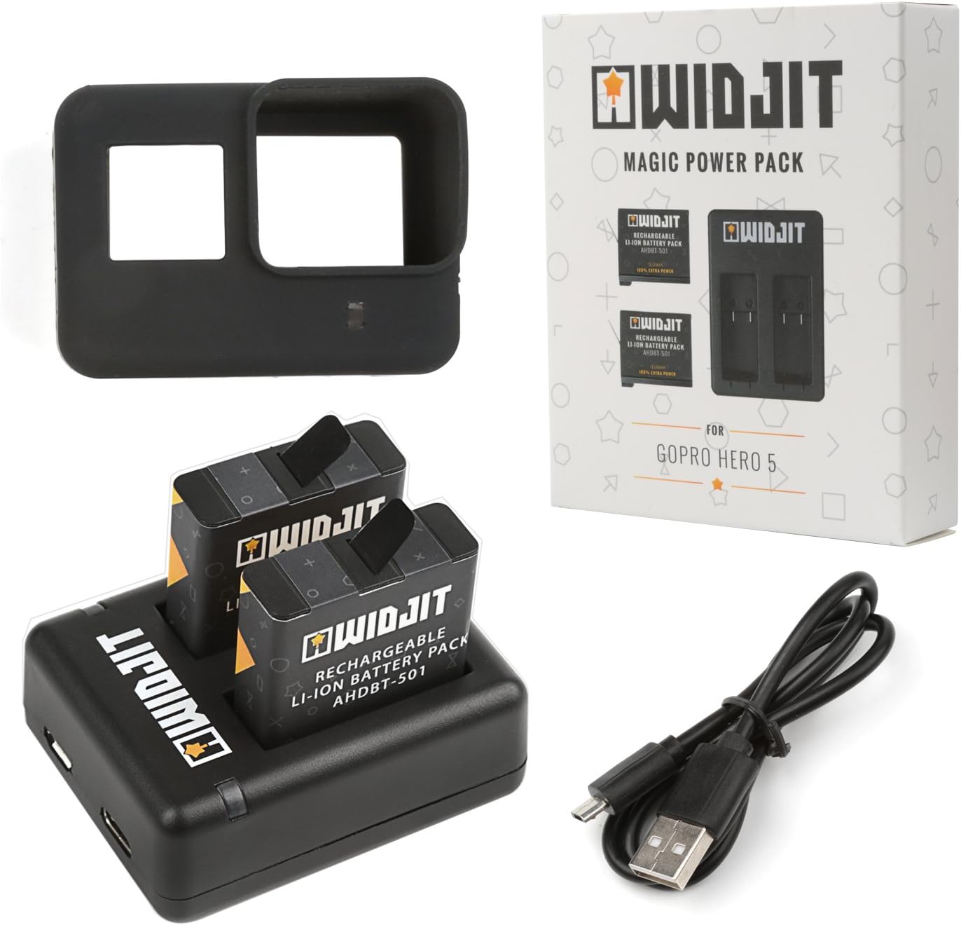 2 Battery Pack For GoPro Hero 5/6-2 Batteries 1220mAh, Dual Charger & Protective Silicone Case
