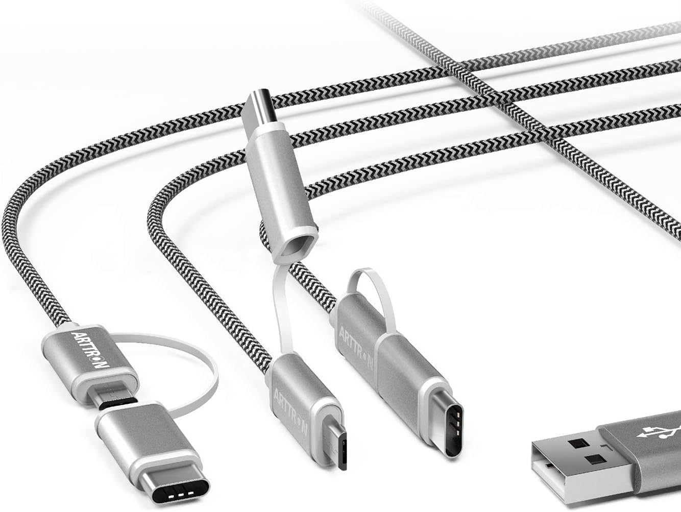 USB Type C & Micro USB Cable 2 in 1, ARTTRON (3Pack, 3ft/ 6ft/ 10ft) Braided Nylon Fast Android Charging Cable, for Samsung Galaxy S10/S9/S8/S7 Note Edge, Sony, HTC, BlackBerry, LG, Google Pixel, etc