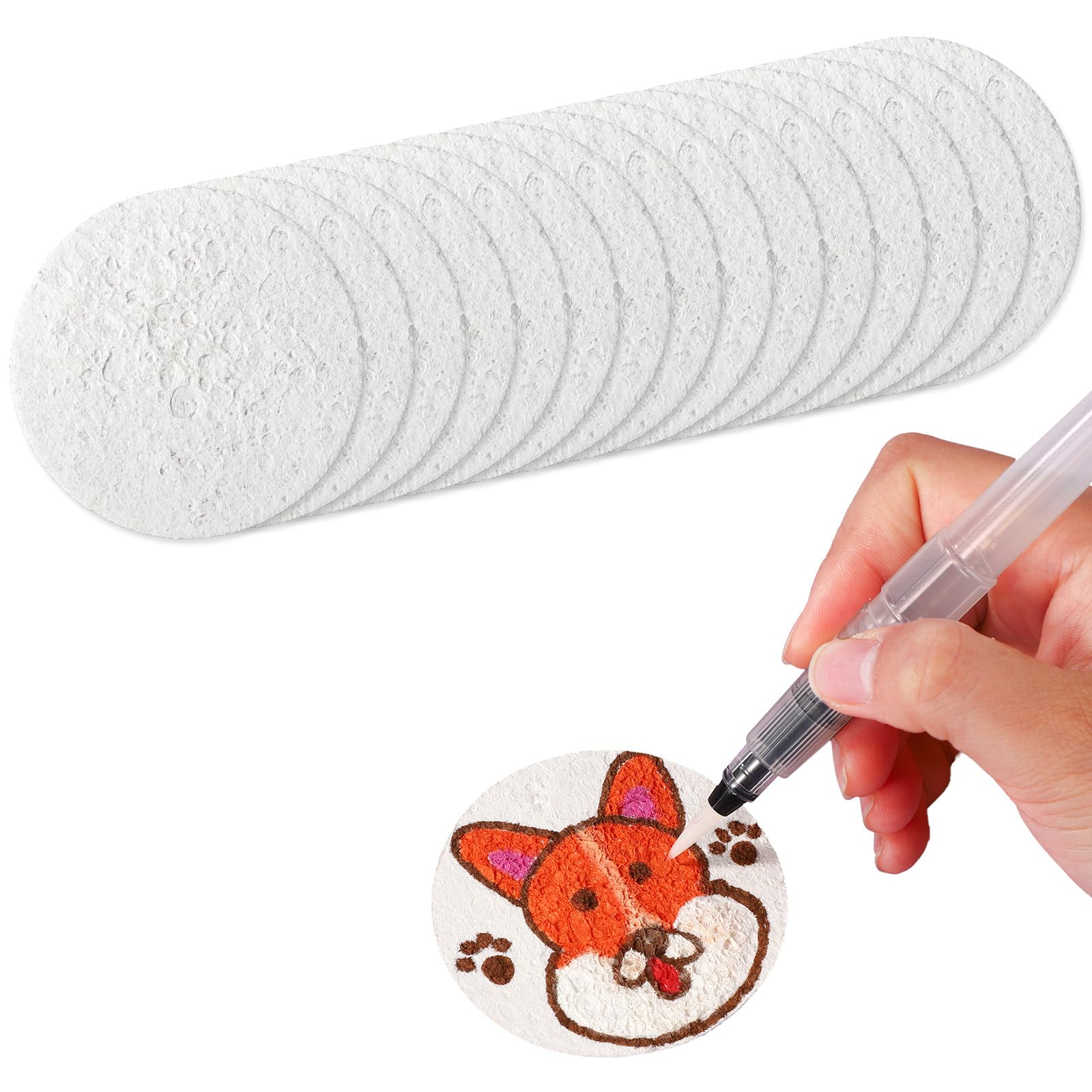 15pcs Magic Foam Texture Paper, 3.15x3.15in Round 3D Foam Texture Paper White Cellulose Cards Magic Blank Canvas Sponge Puffy Painting Card DIY Art Kids Craft Supplies Kit for Acrylics Painting