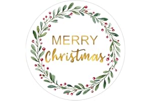 YITLA Merry Christmas Stickers 2 Inch,120pcs Large Round Red Christmas Stickers for Cards, Gift Bags, Envelope Seals, and Ornaments (Wreath)
