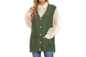 Hyipels Women's Sweater Vest,Long Cable Loose Knitted Sleeveless V Neck Casual Sweaters Tank Top S~XL