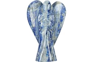 CROCON Lapis Lazuli Gemstone Pocket Angel Healing Figurine, Hand Carved Guardian Angel - Crystals for Positive Energy, Handmade Mini Statue for Love, Peace & Healing, Natural Gemstone Healing Figurine