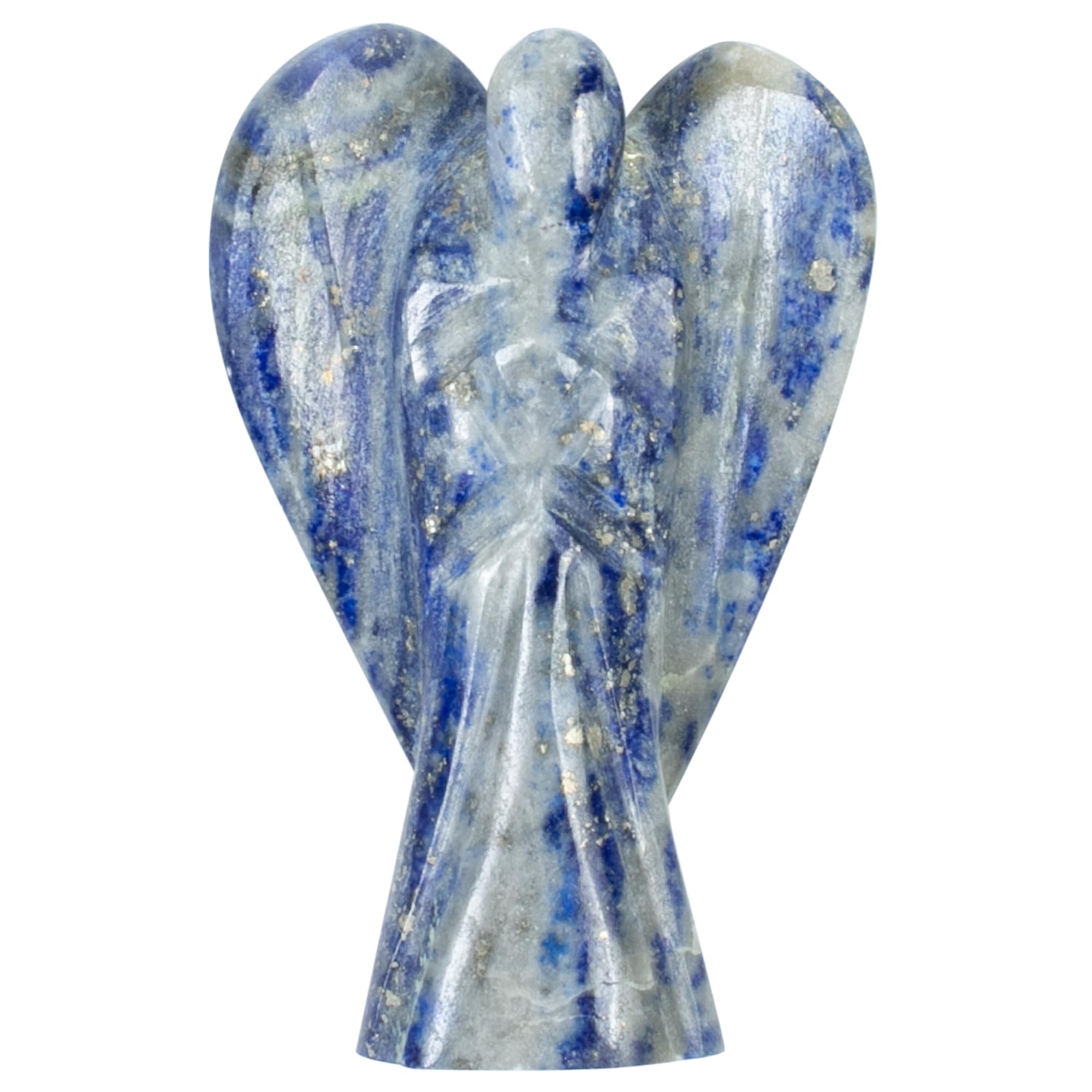 Crocon® Lapis Lazuli Healing Crystal Gemstone Pocket Angel Hand Carved Feng Shui Figurine Peace Reiki Guardian Good Luck Statue Worry Stone Spiritual Ornaments Prayer Gift 2-2.5 Inch