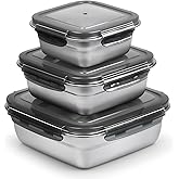 3 Pack Stainless Steel Sandwich Containers, Reusable Lunch Box Set (12/24/40 oz), Metal Food Storage with Airtight Lids, BPA-Free, Dishwasher Safe, Sandwich Box for Bento, Fruits & Snacks (Black)