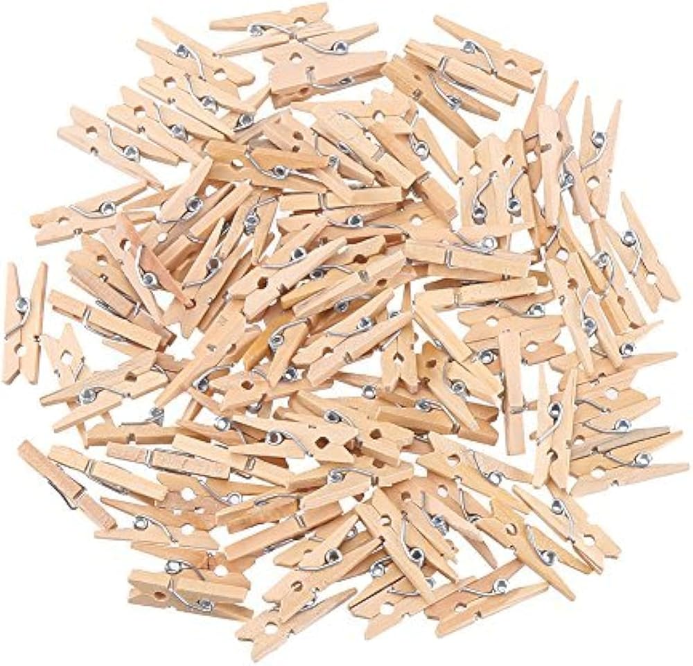 CCINEE 100 Pieces Mini Wooden Pegs Clips Photo Pins Coloured Craft Natural