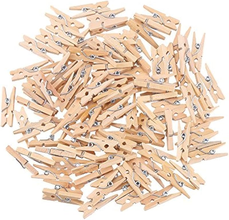 CCINEE 100 Pieces Mini Wooden Pegs Clips Photo Pins Coloured Craft Natural
