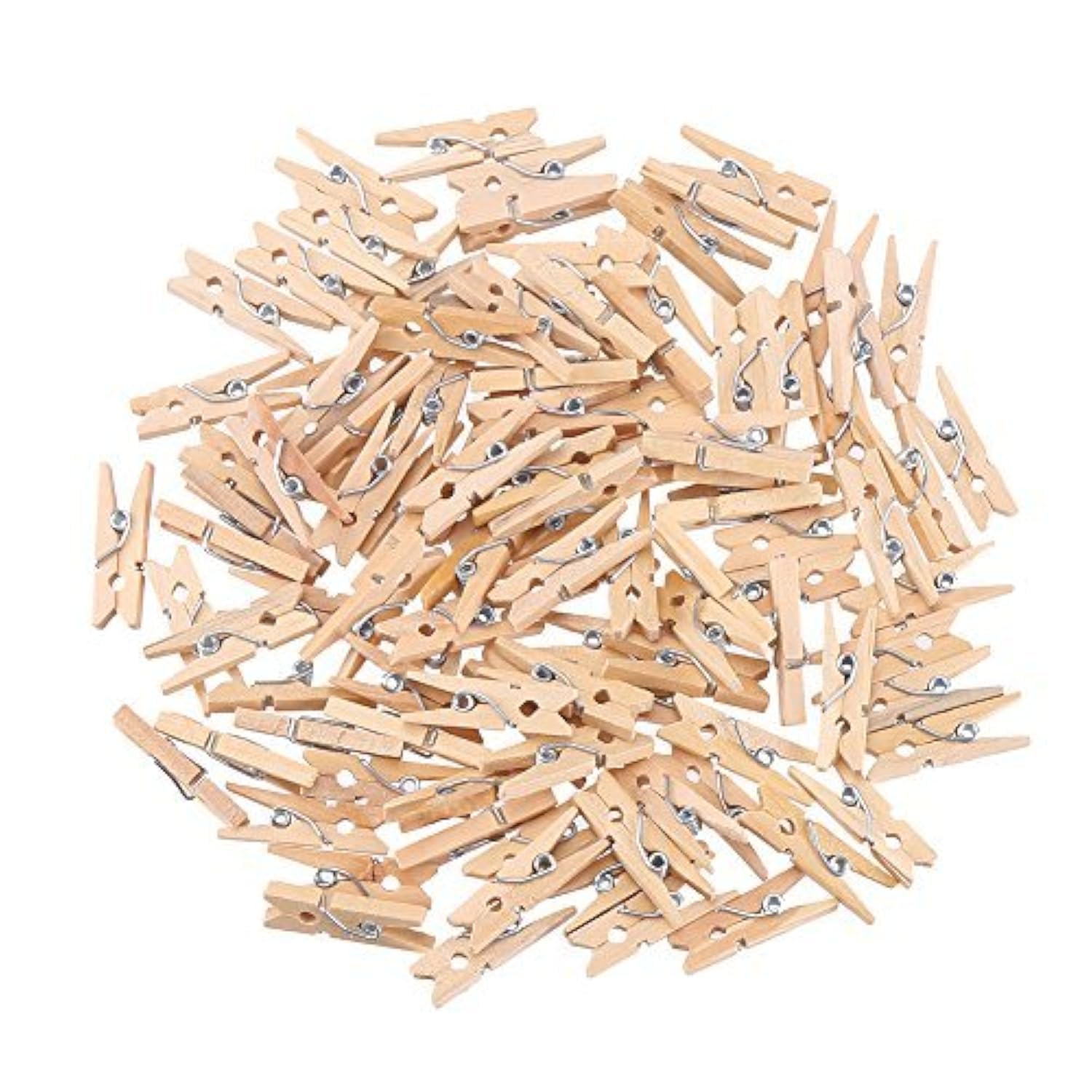 CCINEE 100 Pieces Mini Wooden Pegs Clips Photo Pins Coloured Craft, Natural
