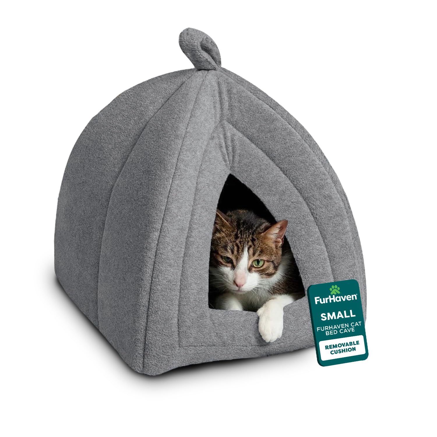 Furhaven Small Cat Bed Polar Fleece Foldable Pet Tent, Washable - Heather Gray, Small