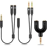 HIEbee 2 in 1 3.5mm Headphone Splitter Adapter (Microphone + Audio) Female to Male&Male to Female Stereo Jack Y Cable Compati
