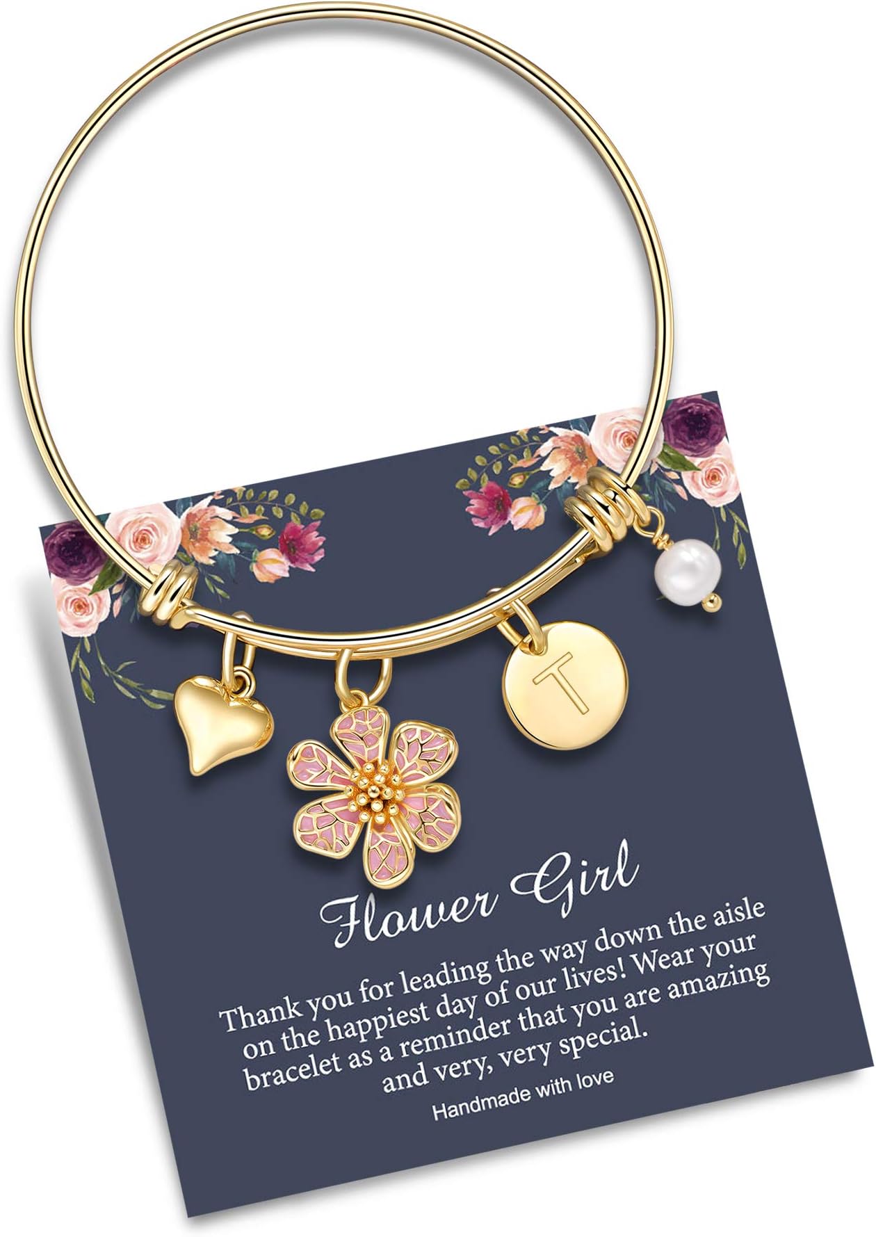 IEFLIFE Flower Girl Gifts, 14K Gold Plated Disc Initial Charms Bracelet Wedding Gifts for Girls Stainless Steel Little Girl Letter Bangle Bracelets Flower Girl Gifts from Bride