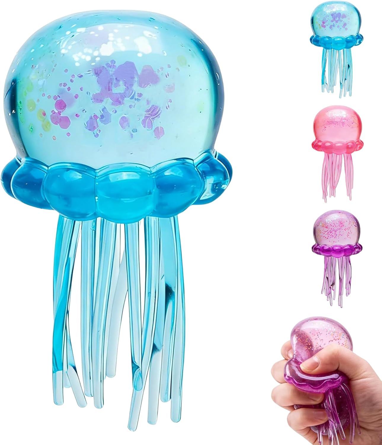 Jellyfish Squishy, Jellyfish Squeeze Stress Ball, Ice Squeeze Cube-Drop Malt Sugar Balls Sensory for Anxiety Stress Party Favors (Blue)