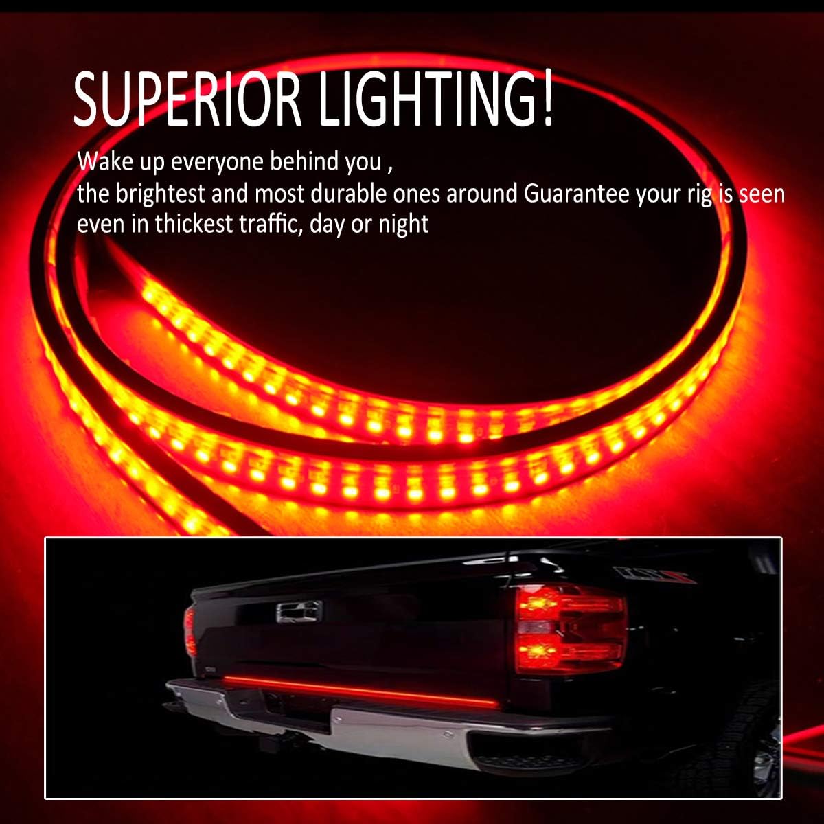 JYOKETU ZNL-XTMER Tailgate Light Bar- 60" Triple LED Truck Tailgate Light, Red LED Brake Light Strip, LED Solid Beam Weatherproof No Drill Install, Full Function Running Light Brake: Automotive