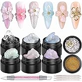 Furtherpretty 3D Solid Sculpting Gel for Nails Non-Sticky Hand Nail Art Gel | Clear Aurora Blue Pink Sculpting Gel with Silicone Carving Pen Chrome Powder for 3D Nail Design DIY Manicure Salon Supplies
