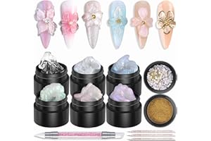 Furtherpretty Solid Builder Gel For Nails, Aurora Blue Pink Green Clear Non-Sticky Hand Sculpting Gel For Nail Art With Silicone Carving Pen Chrome Nail Powder Professional Nail Salon Supplies