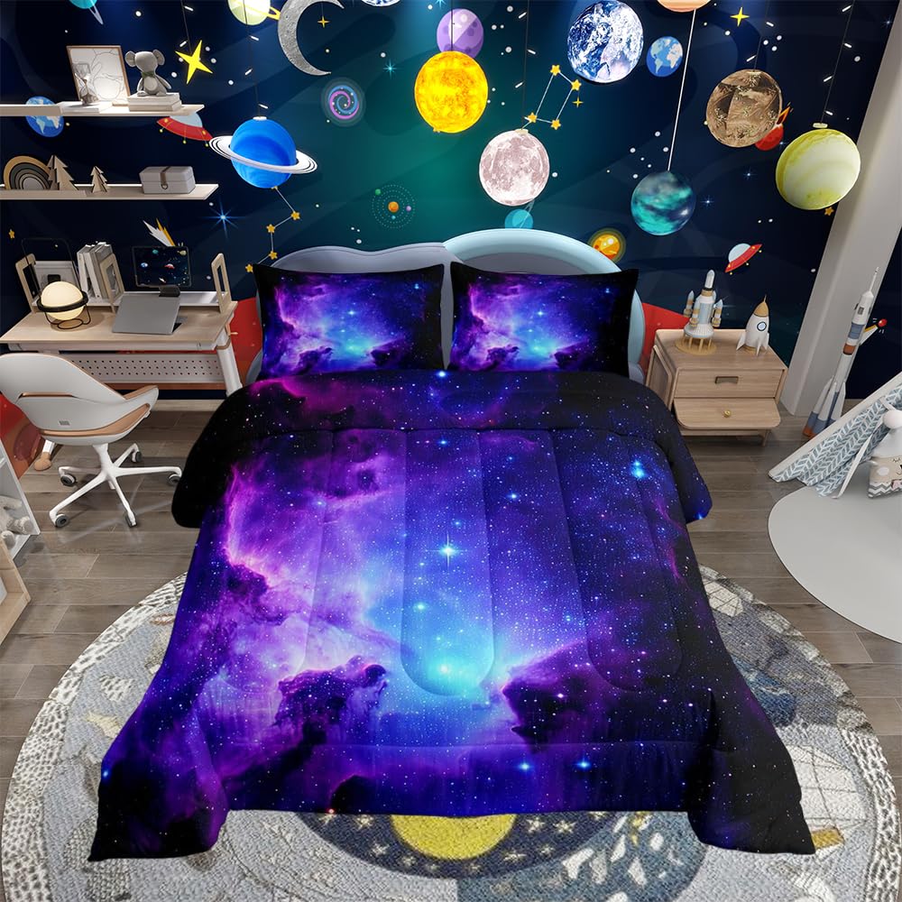 Loussiesd Galaxy Down Duvet Outer Space Starry Sky Duvet Insert for Boys Girls Teens Milky Way Down Comforter Ultra Soft Blue Purple Double Size Blue