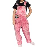 Peacolate 5-14Years Girls Pink Embroidered Denim Overalls Denim Jumpsuits & Rompers Big Girls Pants