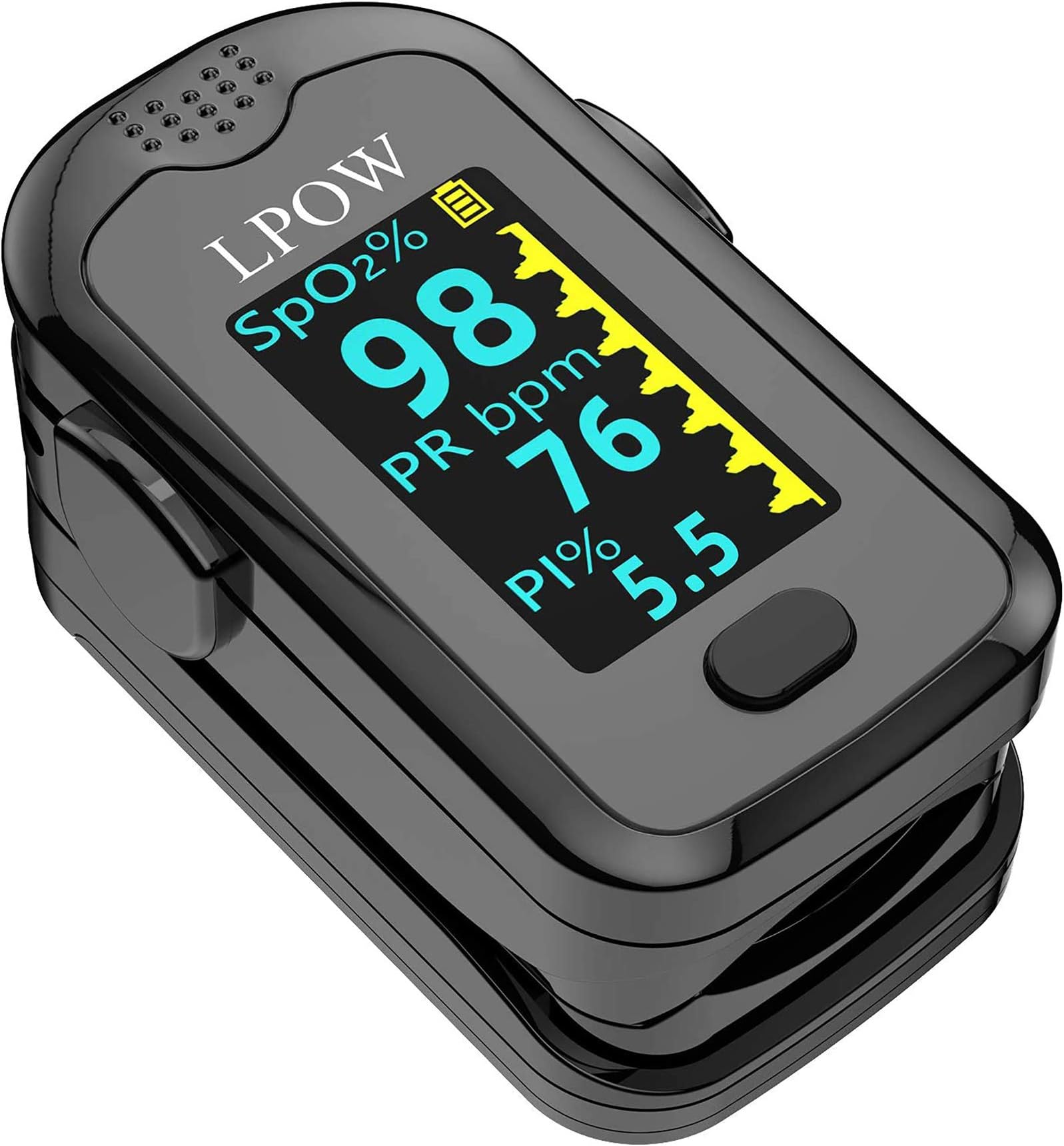 LPOW Pulse Oximeter Fingertip, Blood Oxygen Saturation Monitor for Pulse Rate, Heart Rate Monitor and SpO2 Levels with OLED Screen Display Batteries and Lanyard Included