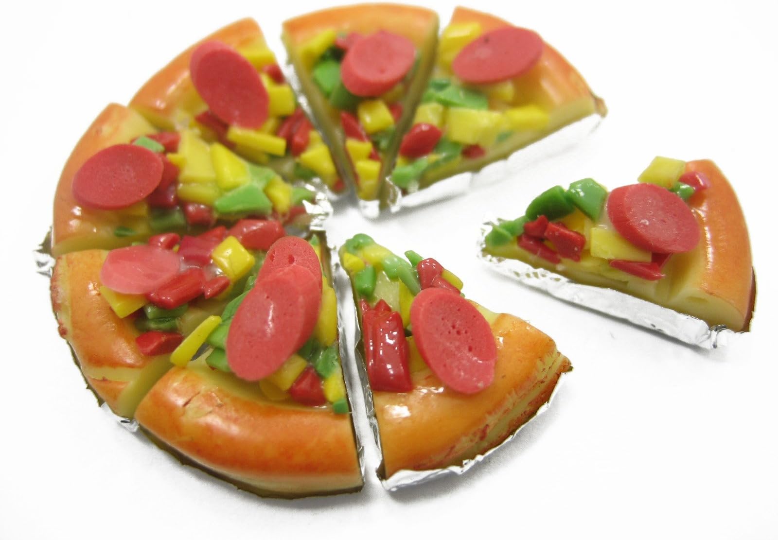 Dollhouse Miniatures Food Mixed Sausage Pizza Pan 8 Cuts Slices Art Deco 10445
