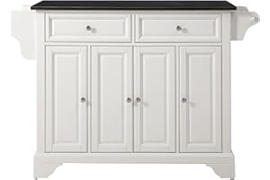 Crosley Furniture LaFayette Granite Top Rolling Kitchen Island Storage Cart, Microwave Stand, Spice Rack, White