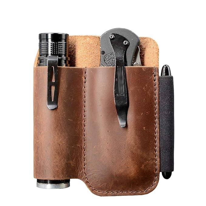 EDC Leather Pocket Pouch, Knife Organizer Pouch, Fit Victronox Knives and 1 Inch Diameter