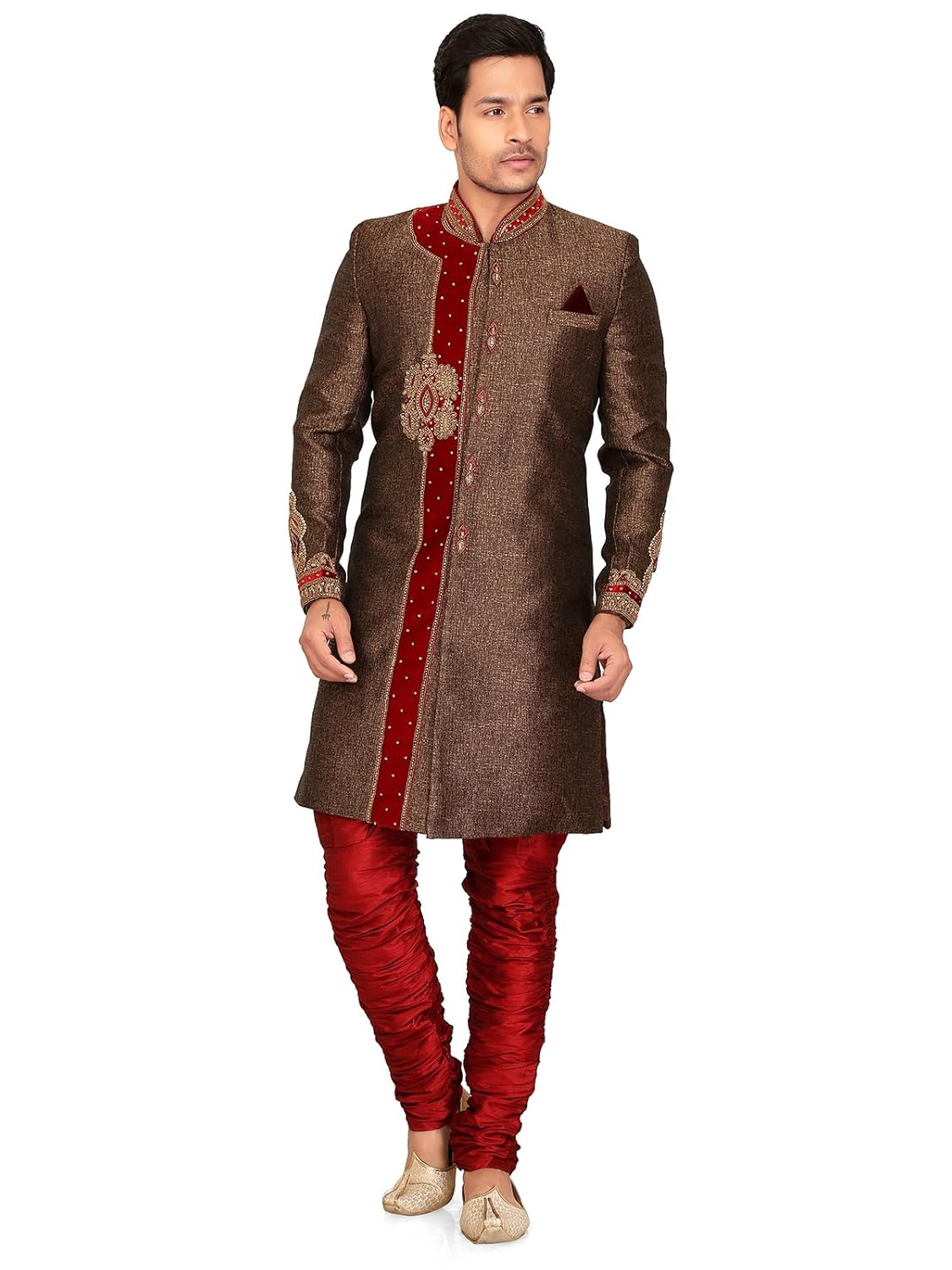a.b.c. garments brown jute brijesh sherwani for men