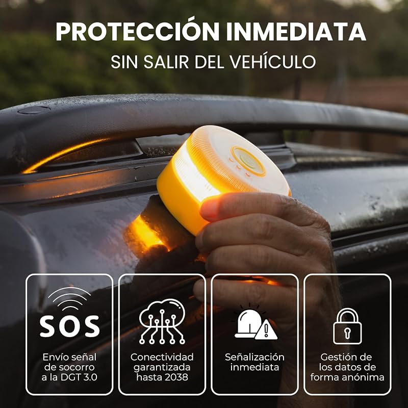 SAFETY Baliza v16 Homologada DGT SIM y Datos Incluidos hasta 2038 - Luz Emergencia Coche Homologado DGT 3.0 - v16 Con Geolocalización Obligatoria Enero 2026 v16 Homologada DGT