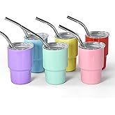 AGH 3 oz Mini Tumbler Shot Glass with Straw and Lid Colored Stainless Steel Sublimation Tumblers Cute Double Wall Vacuum Insulated Cups, 6 Pack
