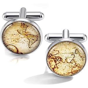 1 Pair Gold Cufflinks for Men, Ymapinc Vintage World Map Men's Cuff Links | Personalized Suit Accessories, Ideal Wedding Busi
