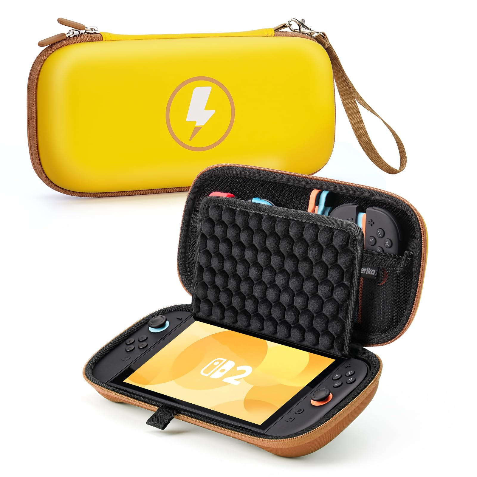 Zerika Case for Nintendo Switch 2 with Honeycomb Lid Protection, 10 Game Card Slots Switch 2 Accessories Portable Hard Shell Pouch Carrying Shockproof Bag Gifts for Adults Kids (Yellow)