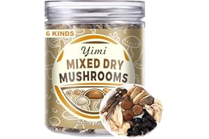 Yimi Dried Mushrooms for Cooking, 6 kinds Dehydrated Wild Mushrooms - Freeze Dry Shiitake,Woodear,White Porcini, Oyster, Champignon Mushroom Mix, Natural Vegan Food, Ideal for Gift, 4.2 oz