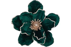 KI Store Dark Green Christmas Poinsettia Flower Set of 6 Large Artificial Velvet Magnolia Flower Picks Stems for Xmas Tree Decorations