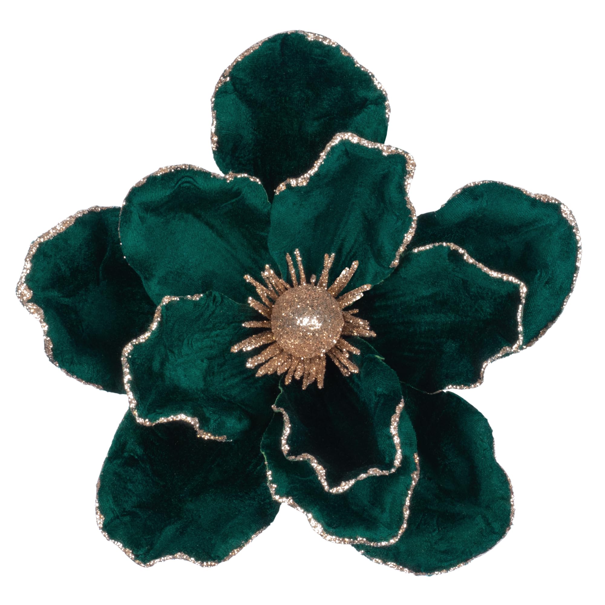 Art Beauty Velvet Christmas Poinsettia Dark Green Pack of 6 Artificial Magnolia Flower Ornaments Picks Stems for Christmas Tree Decorations