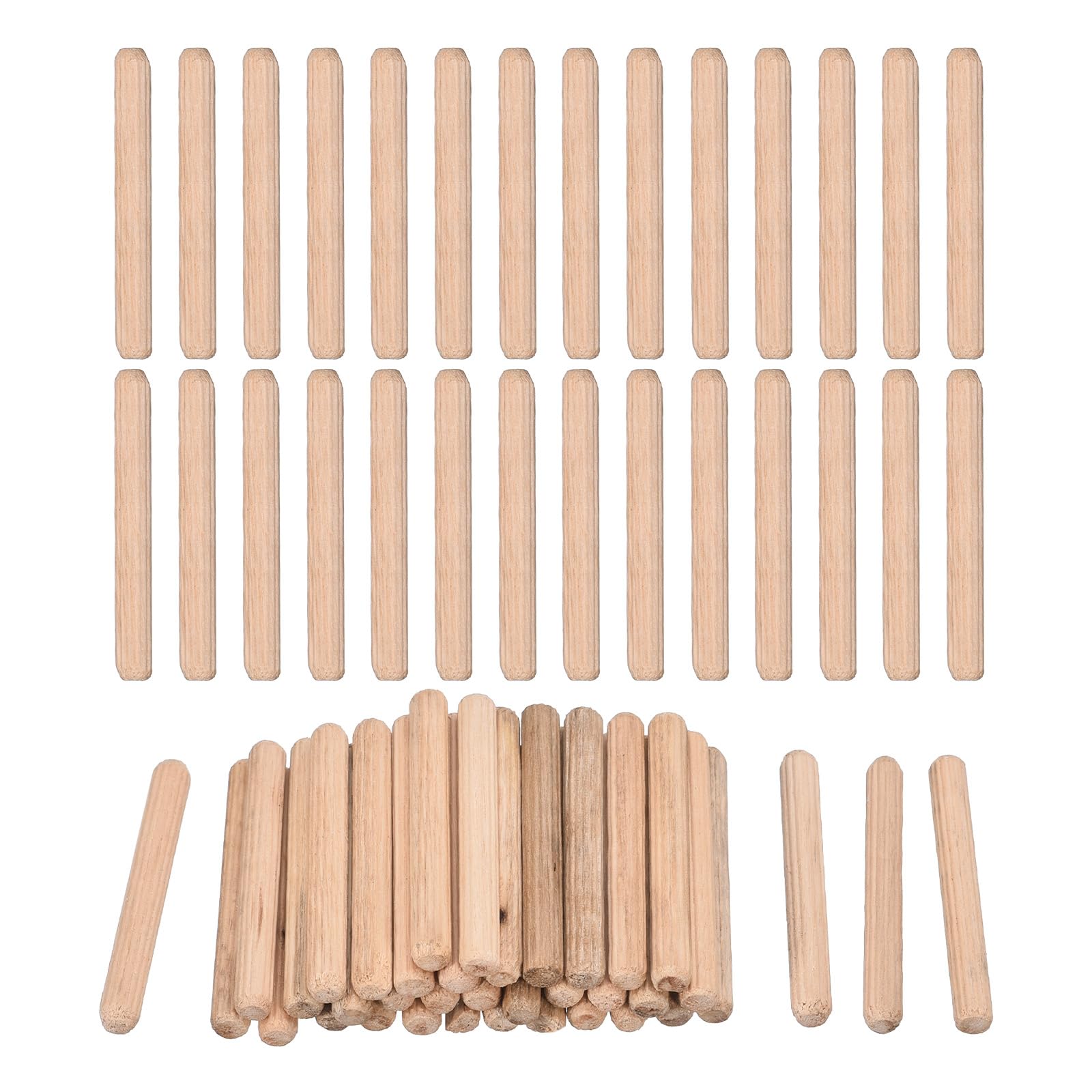Photo 1 of uxcell 60 Pcs Wooden Dowel Pins 6x50mm(0.24x1.97) Fluted Beveled Ends Wood Dowel Pegs Dried Hardwood for Woodworking Furniture Shelf