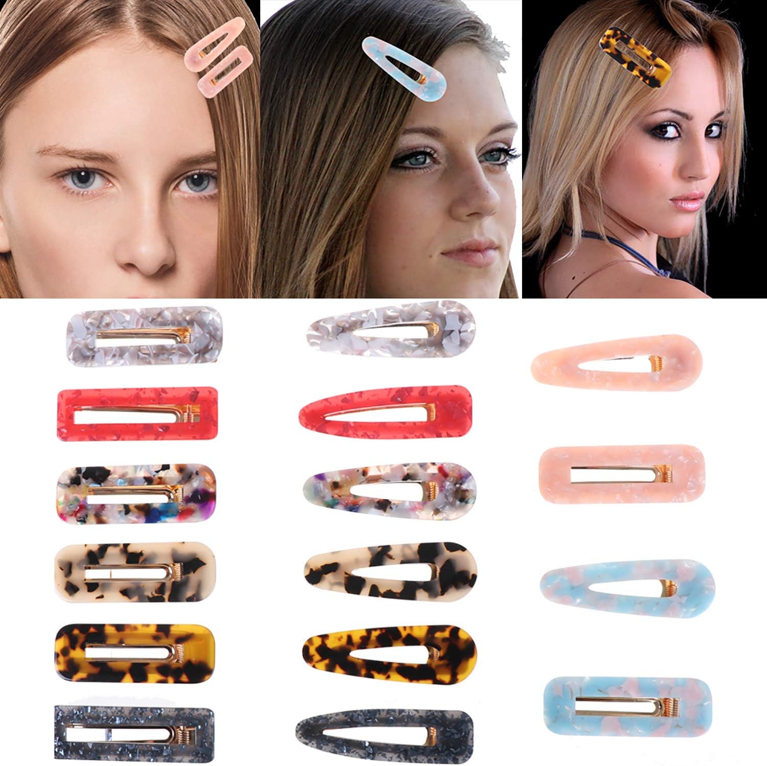 LOCOLO 16Pcs Acrylic Resin Hair Barrettes Leopard Print Hair Clips Vintage Alligator Hair Clips for Women Girls Hair Accessories