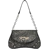 QWINEE Women's Y2K Studded Denim Shoulder Bag Flap Chain Strap Small Underarm Purse Street Handbags