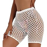 Lunedear Womens Sexy Fishnet Mesh Biker Short Black High Waist Swimsuits Bikini Bottom Cover up Shorts