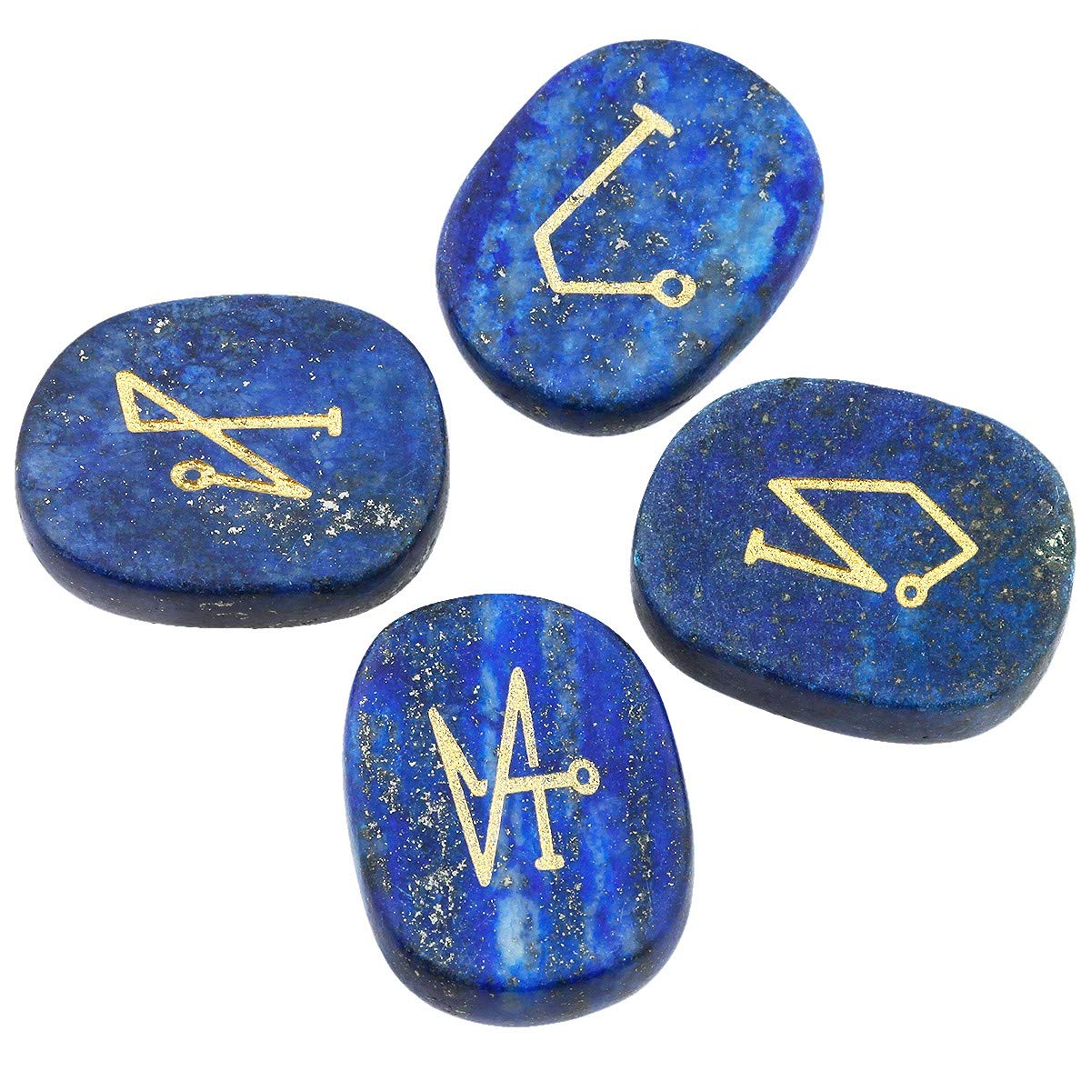 mookaitedecor Lapis Lazuli Reiki Stones, Engraved Angel Symbols Polished Chakra Palm Stone for Crystal Healing Wiccan Gifts