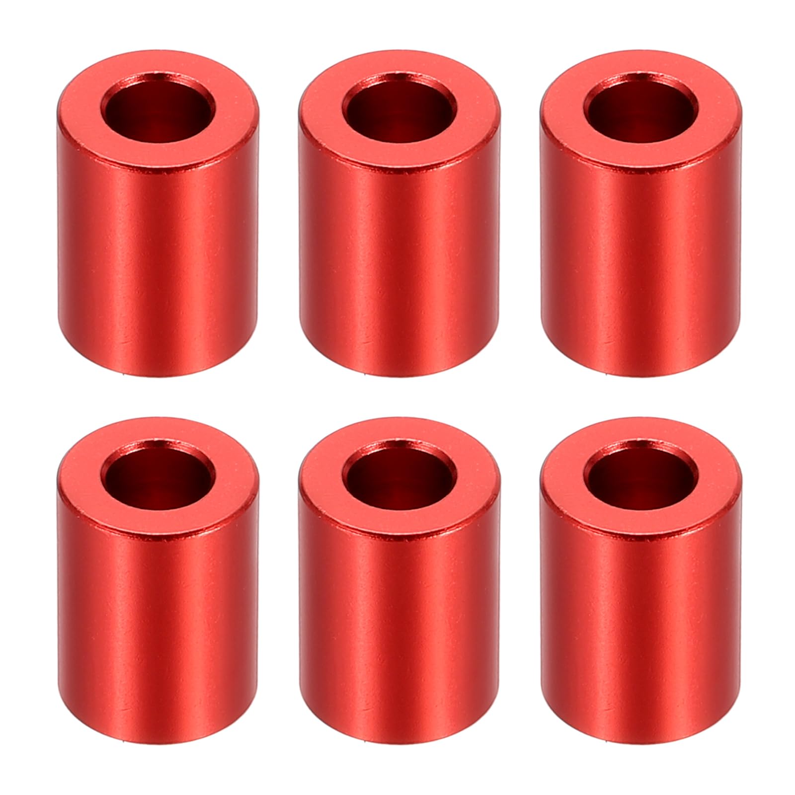 PATIKIL M6 Aluminum Spacers, 6 Pcs Metal Spacers Aluminum 6.2mm ID x 12mm OD x 16mm L Aluminum Spacer Screw Standoff Round for 1/4" or M6 Screw Bolts,Red
