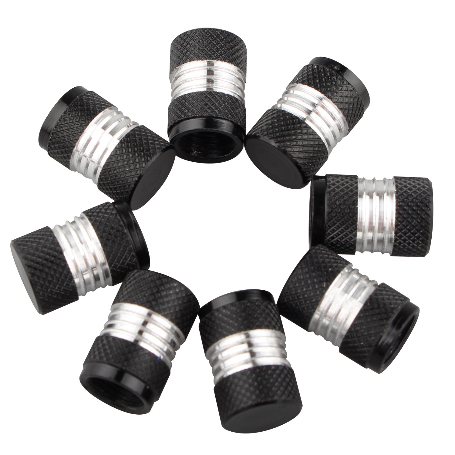 Futheda 8pcs Aluminum Alloy Dust Caps Silver Around Custom Universal Tyre Valve Covers for Car Bike Motorbike with Schrader valves (Black)