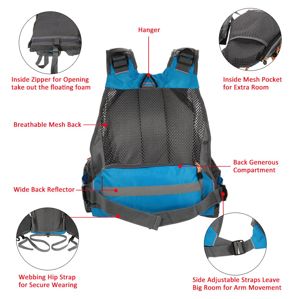 Lixadaメッシュフライ釣りベストとバックパック通気性アウトドア釣り安全ライフジャケット9lb軸受fishermanユーティリティベスト水泳sailing Boating Kayakフローティング安全デバイス ブルー B072kvp118 ライフジャケットフローティングベスト 通販でクリスマス Www