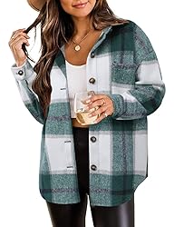 ZOLUCKY Flannel Shacket for Women Green Plaid