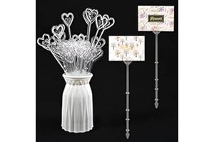 GlyinnHe 100Pcs Plastic Floral Pick Floral Card Holder Clear Heart Shape Flower Pick Card Holder Flower Picks Clip Card Holder for Bouquet Floral Arrangement Wedding Party