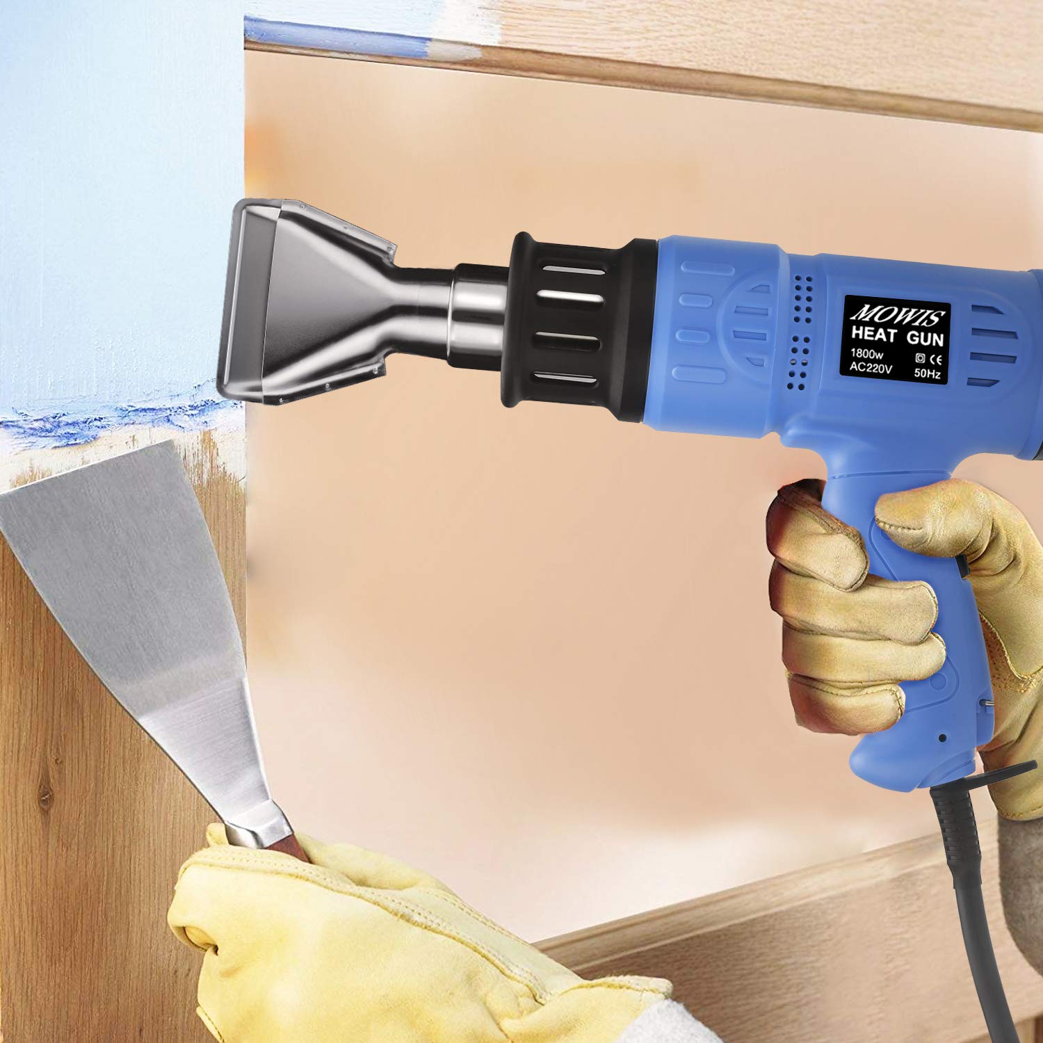 1800W Heat Gun MOWIS Professional Hot Air Gun Kits Adjustable Temperature (100-600℃) with Digital LED Display 240V 50Hz Electric Heat Gun for Shrinking PVC, Stripping Paint, DIY Embossing Shrink Wrapping Drying Paint